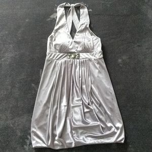 Shiny Dark Silver Embellished Halter Dress